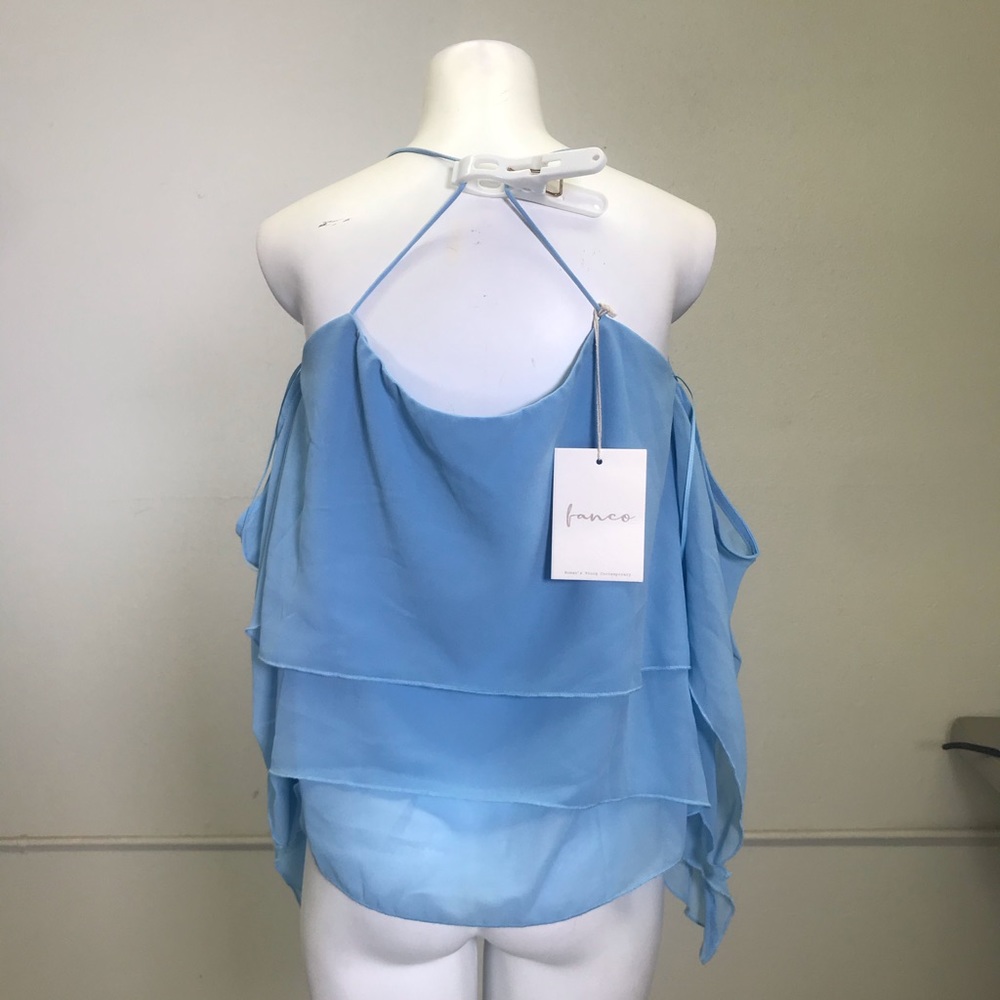Fanco Blue Ruffle Cold Shoulder Top - Picture 4 of 7